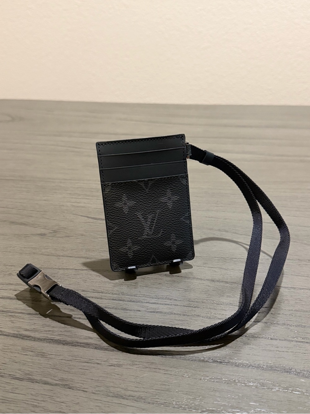 Louis Vuitton Black Monogram Card Holder with Lanyard